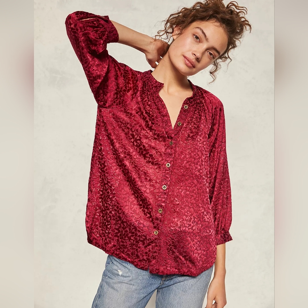 NWT ANTHRO | $128 Susanna Burnout Velvet Button Down Blouse